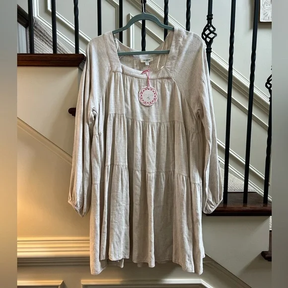 chinese dress ladies Linen tunic dress LASTRES in Natural melange